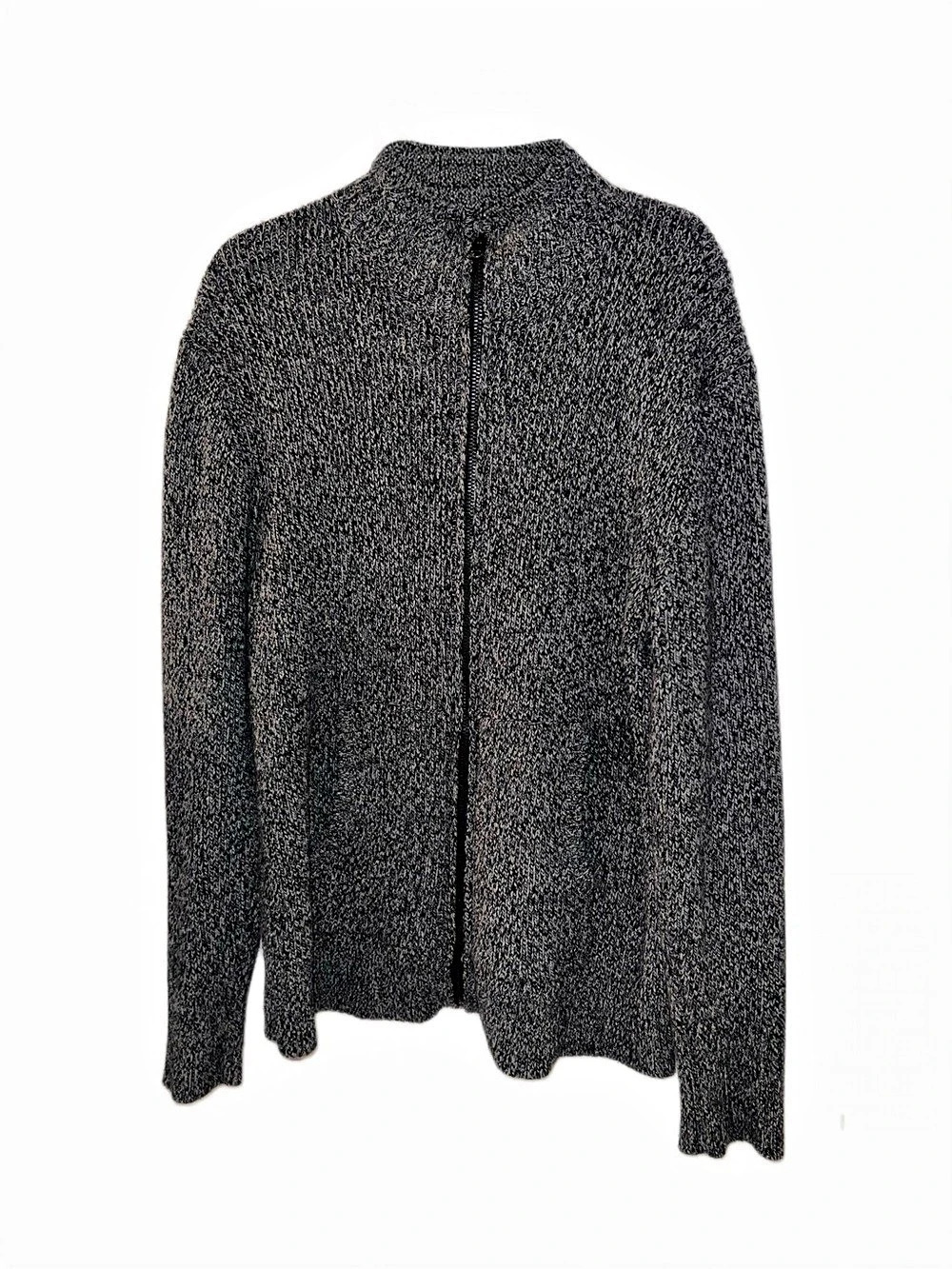 Converse One Star Gray Marled Chunky Knit Full Zip Sweater Jacket L Turtleneck S